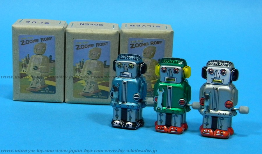 （三幸製作所）日本製ブリキ商品No.218 ゼンマイ ミニ ズーマーロボット ３色アソート